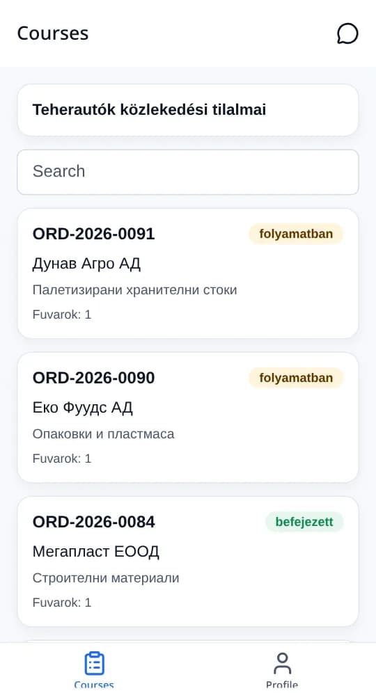 A sofőr alkalmazása: belépés telefonszámmal