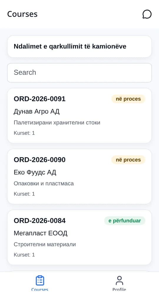 Aplikacioni i shoferit: hyrje me numër telefoni