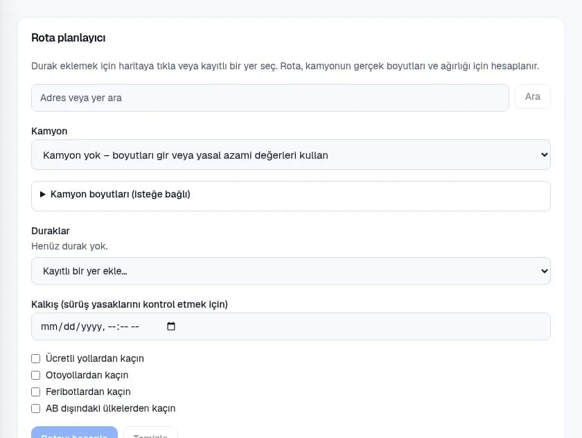 Kamyonlar için rotalar